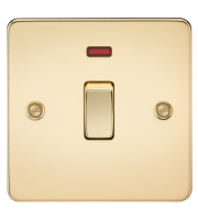 Knightsbridge Flat Plate 20A 1G DP Switch with Neon (Polished Brass)